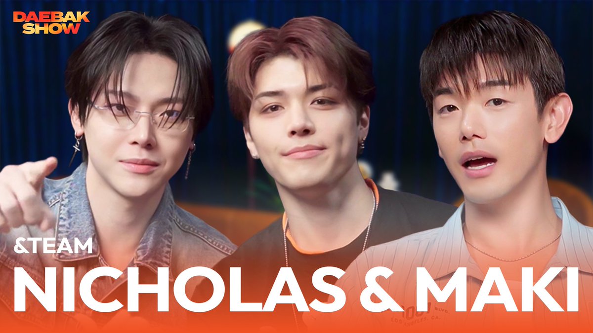 thedivestudios's tweet photo. The wait is over 🐺 MAKI & Nicholas of &TEAM are on the Daebak Show, OUT NOW! 📢

New album 'Mark on Me,' global roots across countries, and a whole lot of laughs.

You don't want to miss this one.

Watch here 👉 https://t.co/tpF46WVbpW

#andTEAM #앤팀 #MAKI #마키 #NICHOLAS #니콜라스 #MarkOnMe #EricNam #DaebakShow #DIVEStudios @andTEAMofficial