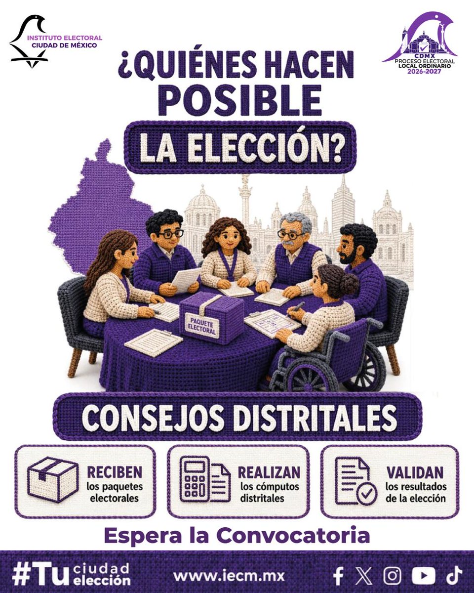 IECMDD09's tweet photo. El IECM prepara la convocatoria para integrar los Consejos Distritales del Proceso Electoral Local 2026-2027. Muy pronto podrás consultar los requisitos y fechas en https://t.co/EGjgcl1F1q. Tu ciudad, tu elección. https://t.co/F8609HB36b