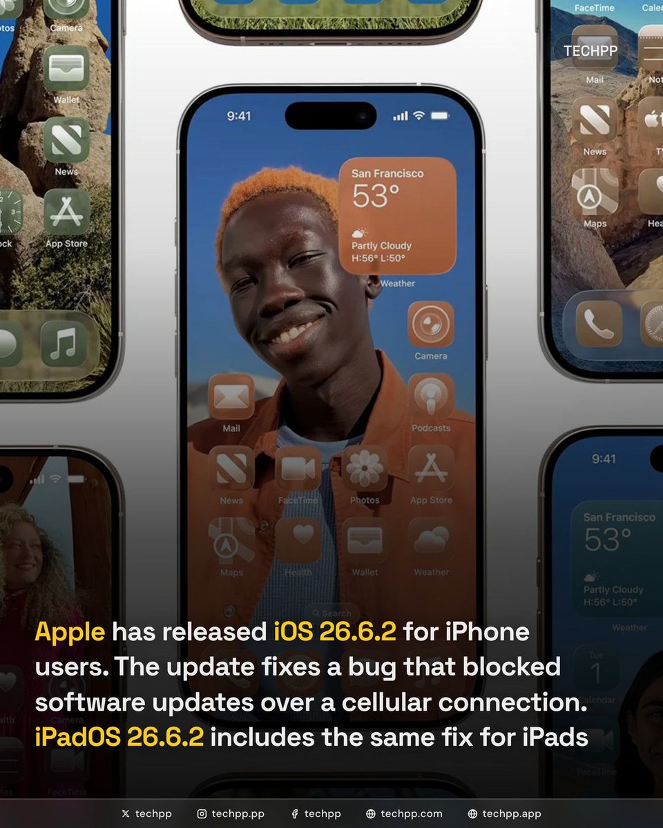 techpp's tweet photo. Apple has released one last small iPhone fix ahead of the expected iOS 27 rollout
#Apple #iOS2662 #iPhone https://t.co/blg2RLH11g
