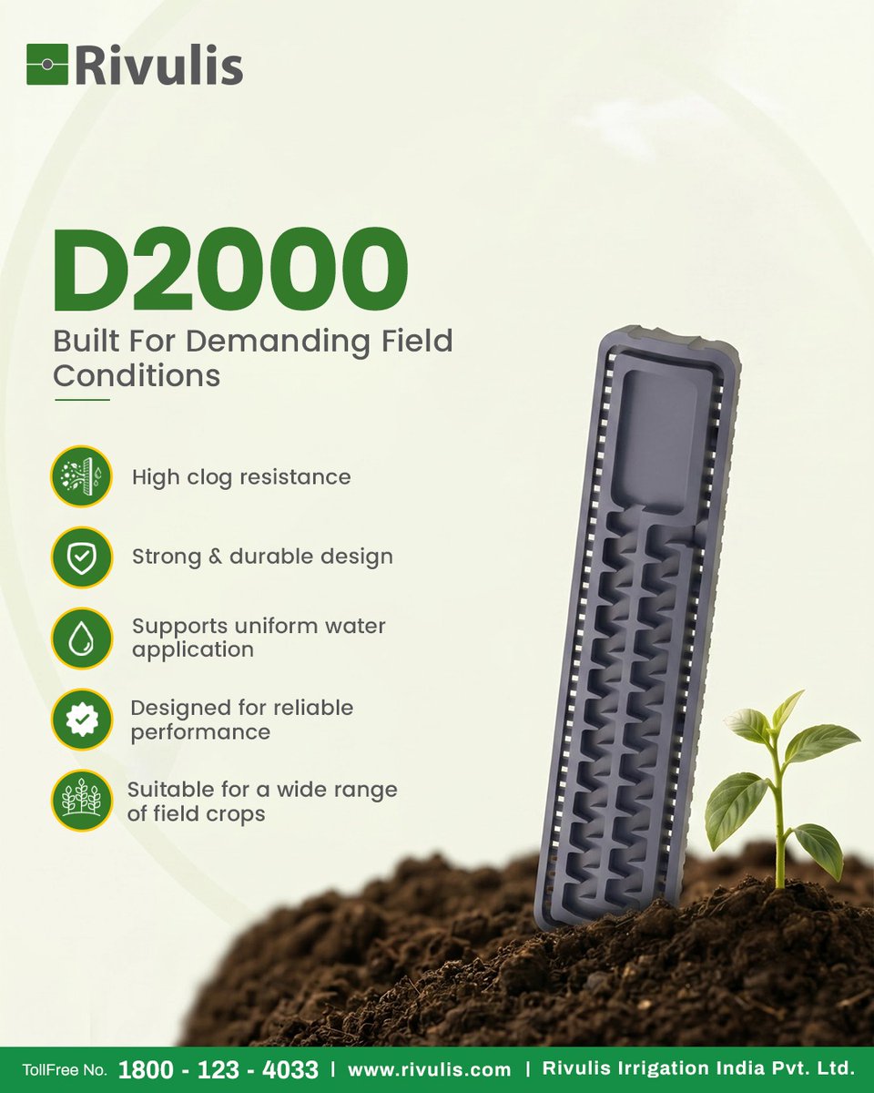 Rivulis_in's tweet photo. Every crop has different needs. Choose the dripline that works best for your field. ๐ฑ
D2000: Durable & clog-resistant.
Udaan (D1500): Lightweight & easy to handle.
Right crop. Right dripline. Better irrigation.
#Rivulis #GrowBeyond #DripIrrigation #SmartFarming https://t.co/vJv5P8kPHo