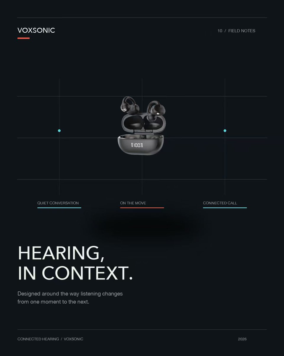 VoxSonic's tweet photo. Listening changes with the moment.

Quiet conversation. A busy street. A connected call.

The goal isn't simply to make things louder. It's to make hearing technology feel more considered, more personal, and more natural in everyday life.

#HearingTech #VoxSonic https://t.co/hOYP8JueWf