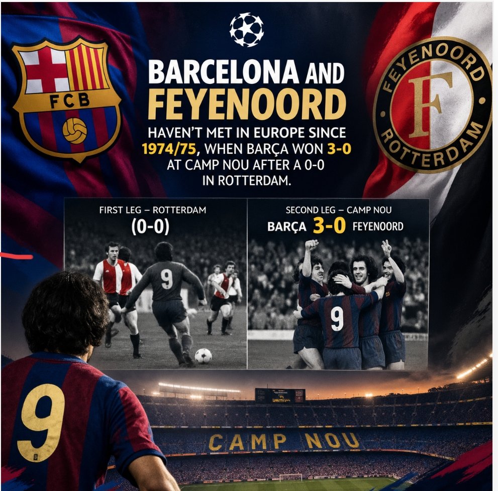 NkereFelix's tweet photo. Barcelona and feyenoord  haven't met in Europe since 1974/75, when Barça won 3-0 at Camp Nou after a 0-0 in Rotterdam

#UCL #Champiosleague https://t.co/FdrzJWFal4
