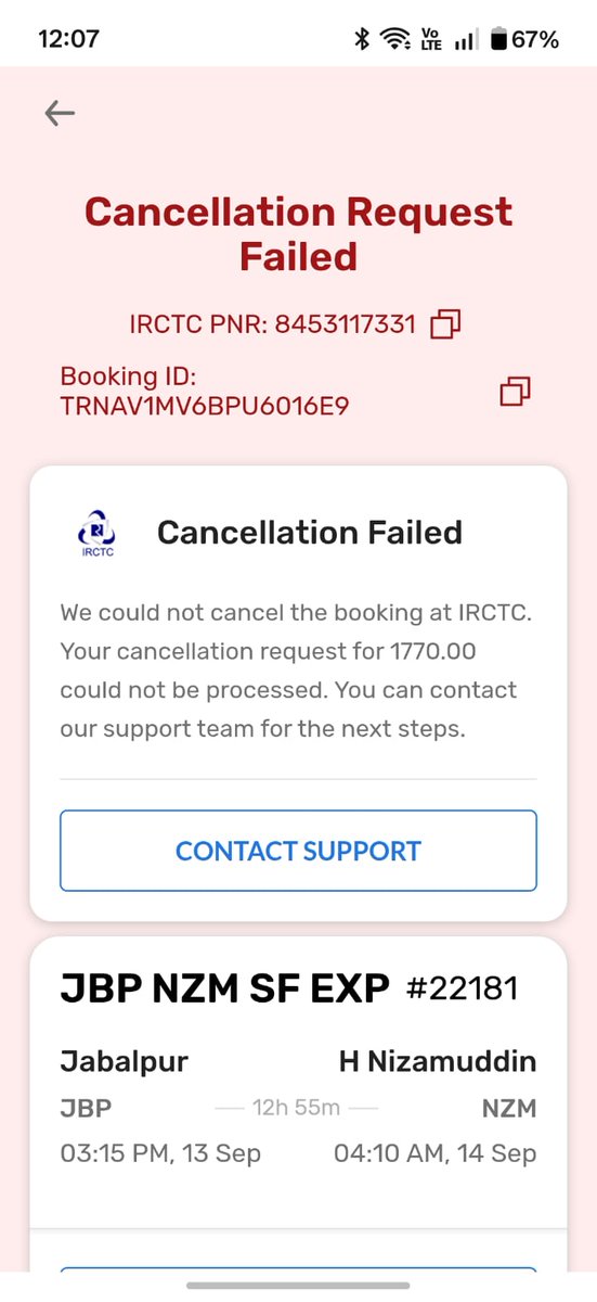 OrthopaedicSx's tweet photo. @goibibo @GoibiboSupport I cancelled a train ticket on your app on 7 Sep. IRCTC SMS the same morning: ticket cancelled, ₹1770 to be collected from agent. Your app shows "Cancellation Request Failed."
So IRCTC has released my money to you, and you are showing me a failure. https://t.co/0mZAVQFqyp