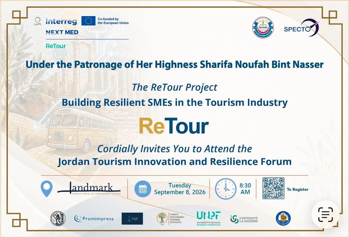 CySustTourism's tweet photo. 🤝 CSTI is proud to be a project partner of the ReTour Interreg NEXT MED Project & to be participating in the Amman Forum, contributing to knowledge exchange & collaboration towards a smarter & more resilient tourism ecosystem across the Mediterranean.
#ReTour #InterregNEXTMED https://t.co/sfWVq0reVa
