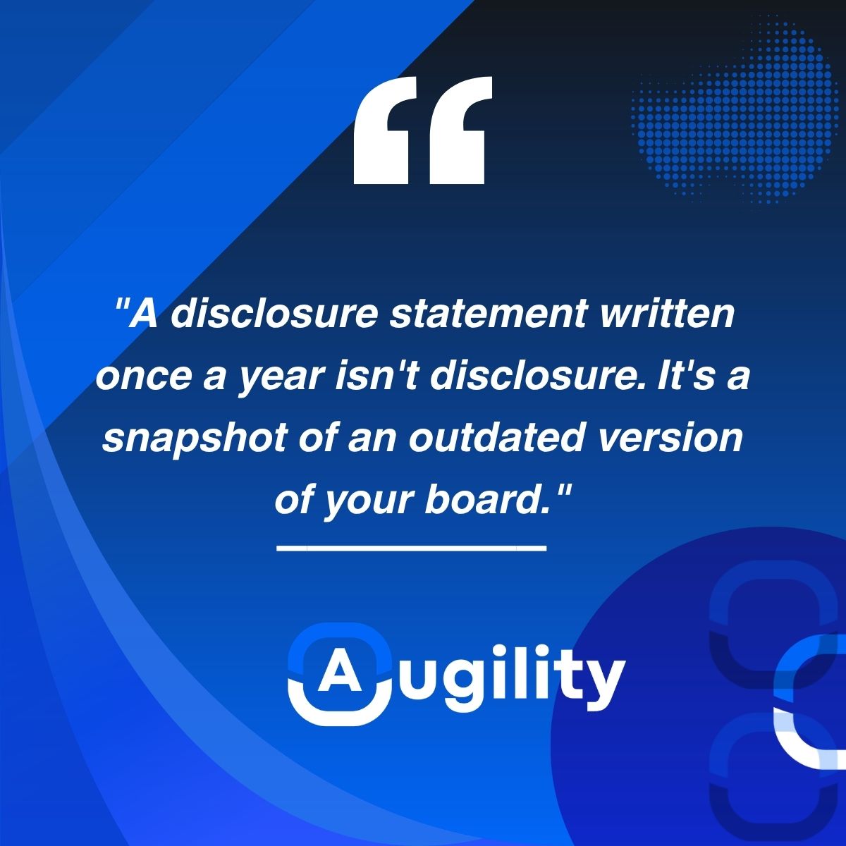 augilityGRC's tweet photo. "A disclosure statement written once a year isn't disclosure. It's a snapshot of an outdated version of your board."
King V's "apply and explain" regime expects current, evidence-backed answers NOT an annual best guess. https://t.co/fQskFvJLvy