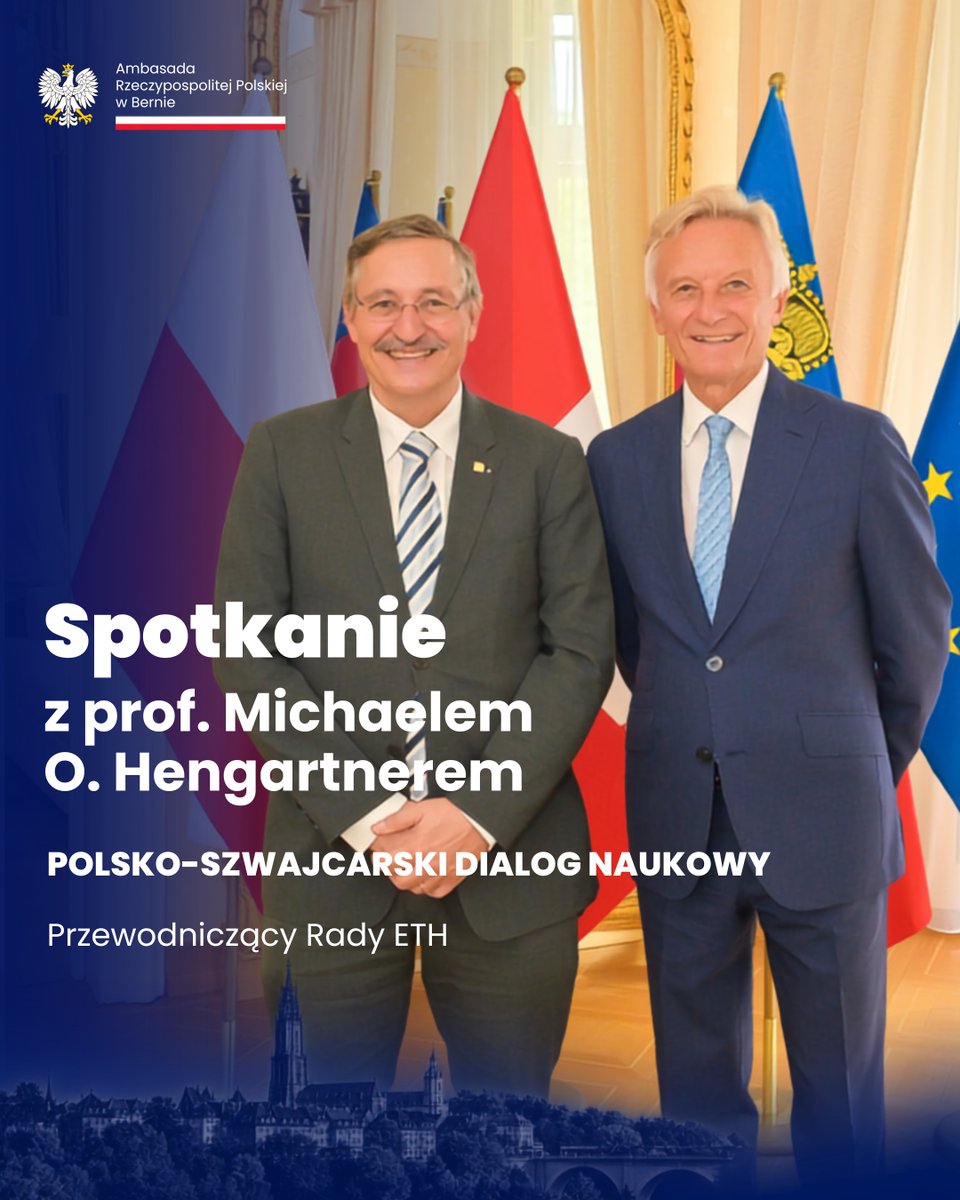 PLinSwitzerland's tweet photo. 🇵🇱🇨🇭 8 września chargé d’affaires a.i. RP Marek Prawda spotkał się z prof. Michaelem O. Hengartnerem, przewodniczącym Rady ETH.

Rozmowa dotyczyła współpracy Polski i Szwajcarii w obszarze nauki, badań i innowacji oraz rozwoju kontaktów między instytucjami obu krajów.

#MSZ_RP https://t.co/GKQe1ajX5A