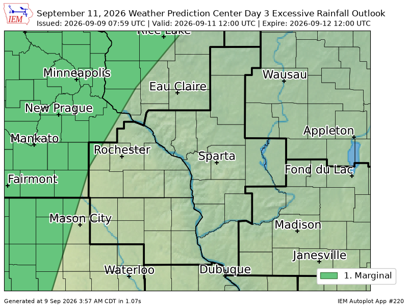 mn_iembot's tweet photo. WPC issues Day 3 Marginal Risk Excessive Rainfall Outlook at Sep 9, 7:59z for ARX https://t.co/4pFpHlhpv7 https://t.co/4GGslsRvDy