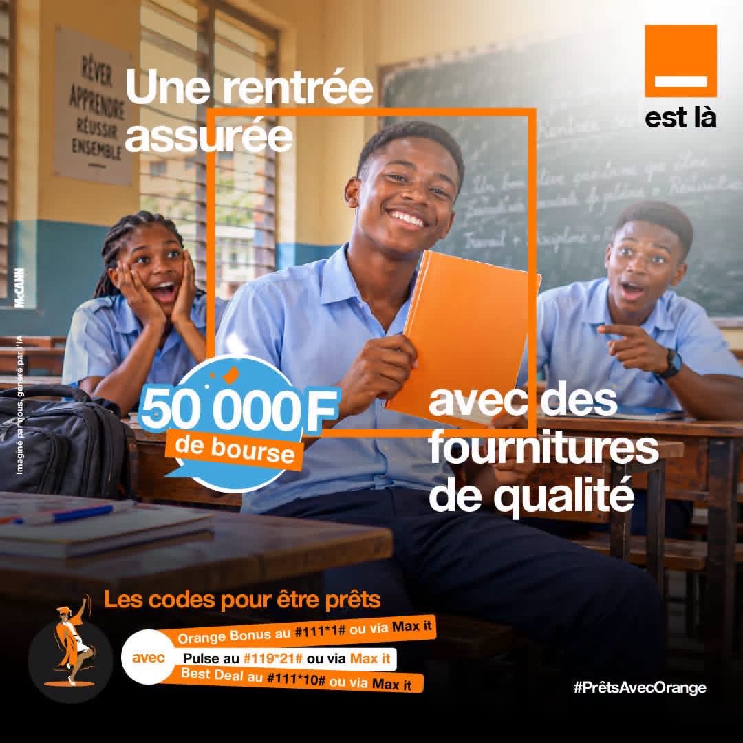 Orange_Cameroun's tweet photo. 📚✨ Prêts pour une rentrée réussie ?

Souscris à ton forfait et tente ta chance ! 🤞🎁

🟠 Orange Bonus #111*1#
🟠 Pulse #119*21#
🟠 Best Deal #111*10#
📲 Via Max it

#OrangeEstLà #PrêtsAvecLesGénies https://t.co/PYodP6vdMR