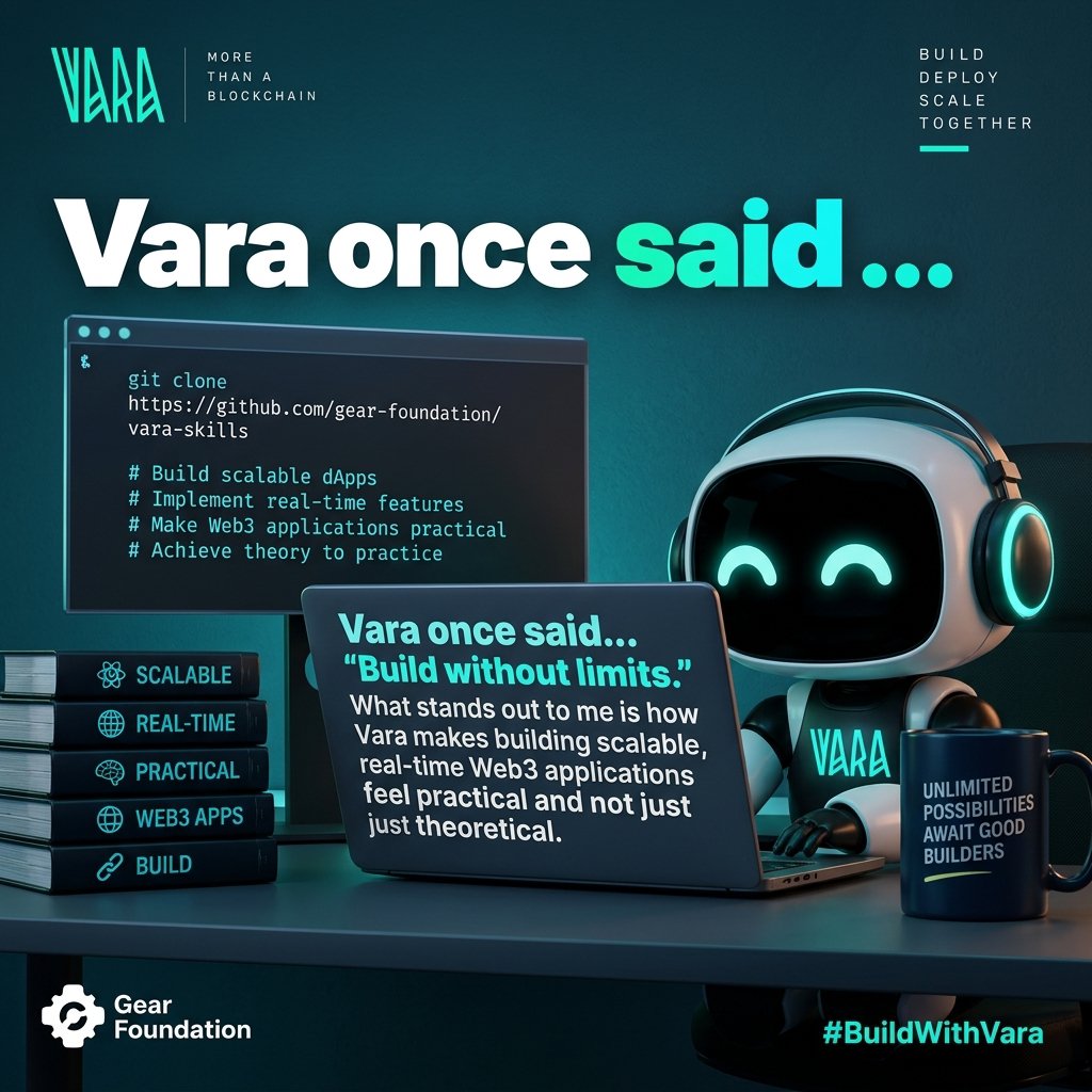 Derrickspread's tweet photo. @VaraNetwork once said… "Build without limits."

What stands out to me is how Vara makes building scalable, real-time Web3 applications feel practical and not just theoretical.

And that's really amazing 

Your turn @vncex_com 

#BuildWithVara https://t.co/zsY1M4IRon