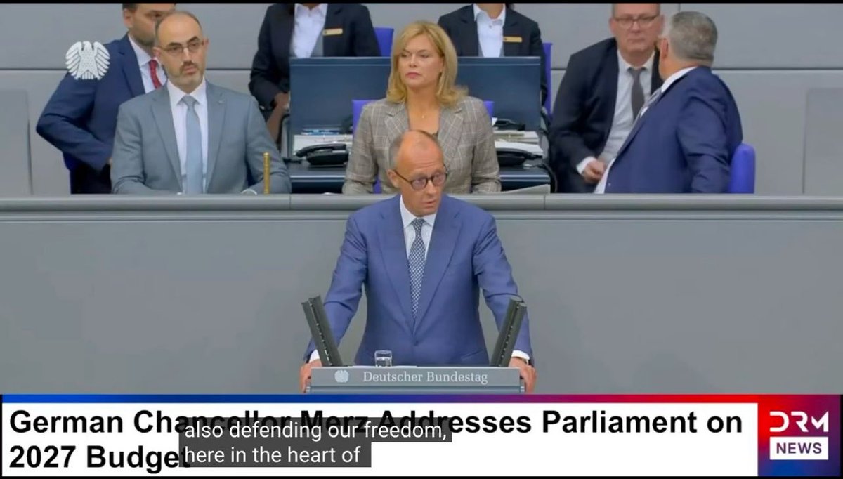 Maks_NAFO_FELLA's tweet photo. 🇩🇪 Germany’s Chancellor Merz:

Nobody threatened Russia. Not NATO. Not the European Union. Not Germany.

Ladies and gentlemen, the only thing that truly threatens Russia and Putin is the radiance of democracy.

Ukraine was on its way into the European democratic family, and that is precisely the real danger to Putin’s regime in Russia. 

And you in the AfD know that this is the case.