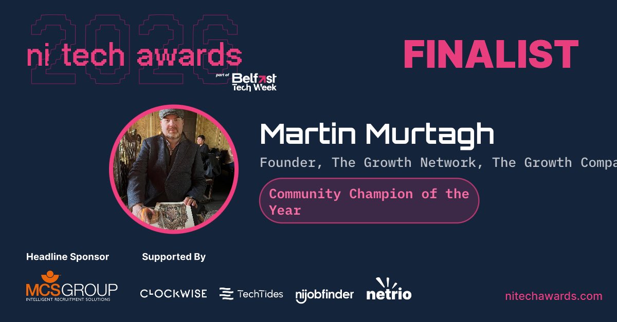 martimurtagh's tweet photo. Delighted to be shortlisted for Community Champion of the Year at the #NITechAwards 2026! Roll on awards night, 24th September. #NITechAwards #NITechAwards2026 #NITech #BelfastTechWeek 

@MCSGroupBelfast @techtides_hq @nijobfinder @NETRIO_llc https://t.co/iuumXMhbnu