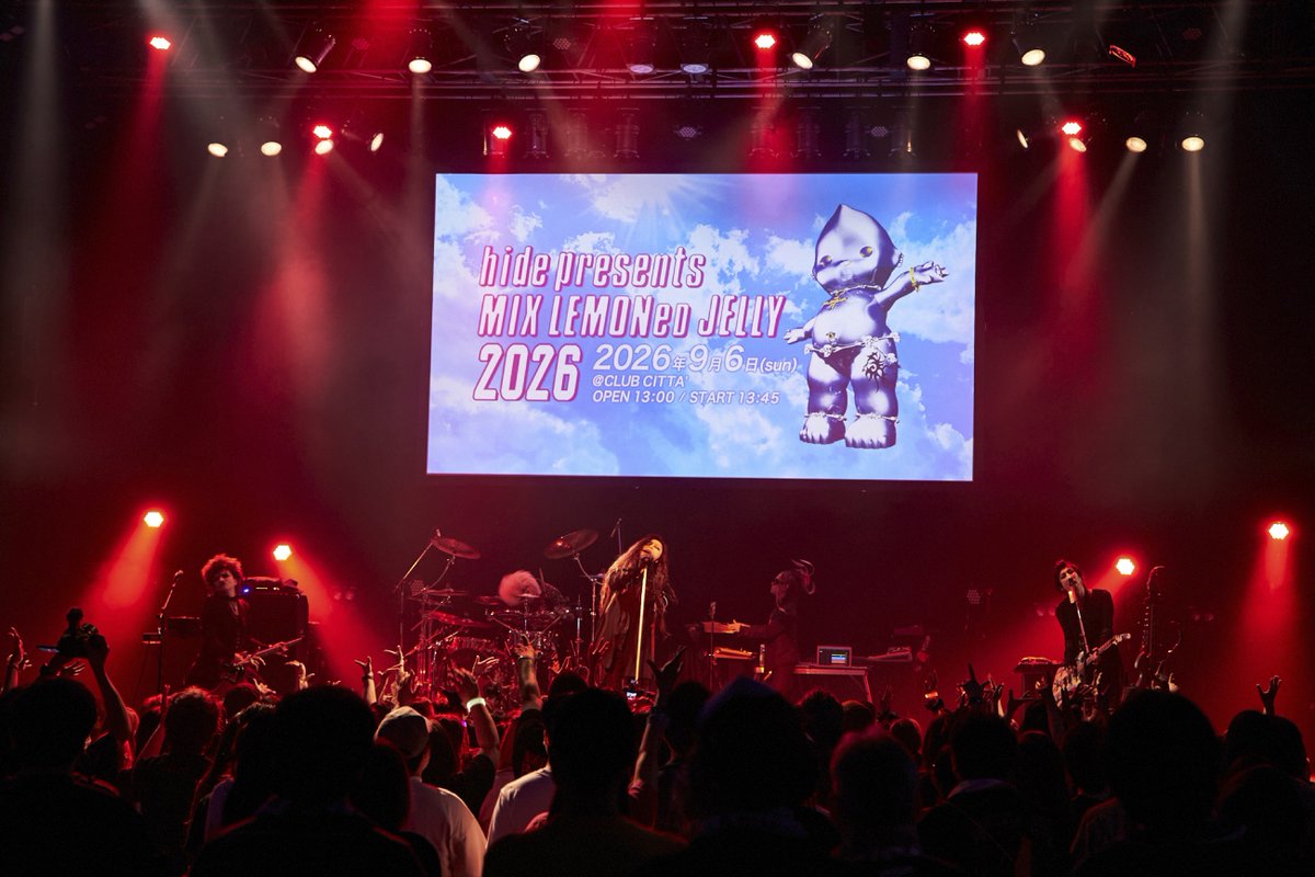 oricon's tweet photo. hideさん発案『MIX LEMONeD JELLY』
defspiralのRYOプロデュースにより
9月6日(日) 9年ぶりに復活✨
 
オフィシャルライブレポート(写真58枚)
https://t.co/CJQKdIAHEx
 
CLUB CITTA'に3ステージを展開
7時間超のイベントにhideを愛する出演者が集結
「来年、再来年もやります」と“再開”宣言
 
🎸出演者
hide、machine、Cuon（クオン）
DJピエール中野、Girls be bad
メリー、XANVALA、チャンス大城
西崎ゴウシ、YA/NA、Little Lilith
Mr.秋葉原ササキチ、defspiral
DJ-INA、木村世治、CUTT
桂りょうば、桃知みなみ
 
#hide #MLJ2026