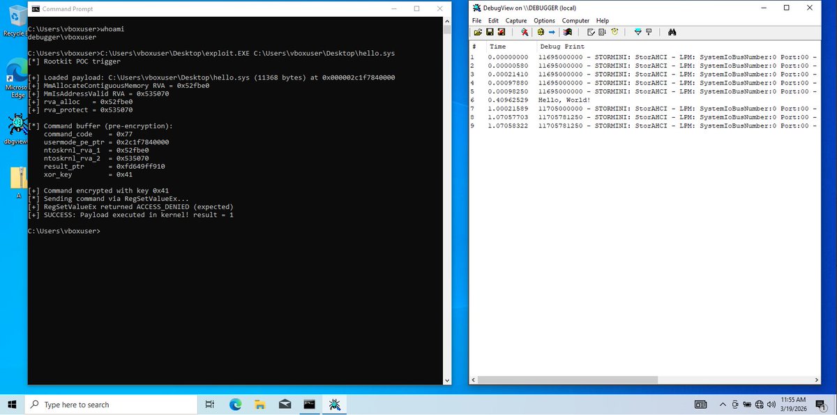 cr3ghost's tweet photo. Detection engineers, malware analysts, reverse engineers, threat intel and red teamers, this one is worth a read.

Nextron breaks down RegPhantom, a Windows kernel backdoor using a signed driver, registry callbacks and reflective kernel loading.

Interesting bits:

CmRegisterCallback
Unsigned PE execution in kernel memory
No PsLoadedModuleList entry
CFG and API call obfuscation
Encoded hook pointers
Payload memory wiping

Good reversing material and a useful look at how signed driver trust can be abused for stealthy Ring 0 execution.

@nextronresearch 
https://t.co/TJh5ao7nJA

#MalwareAnalysis #ReverseEngineering #ThreatIntel