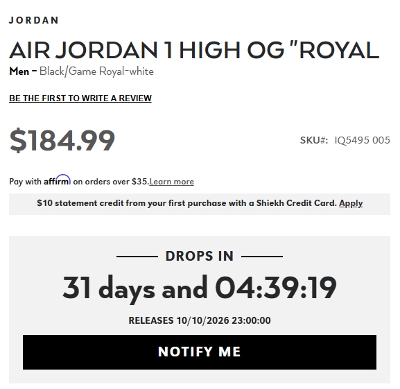 fullress's tweet photo. 【2026年 10/10 復刻予定】
NIKE AIR JORDAN 1 HIGH “ROYAL" (ナイキ エア ジョーダン ハイ “ロイヤル”) [IQ5495-005]

https://t.co/5OrHASWm2m https://t.co/Z0iFEVwNrY