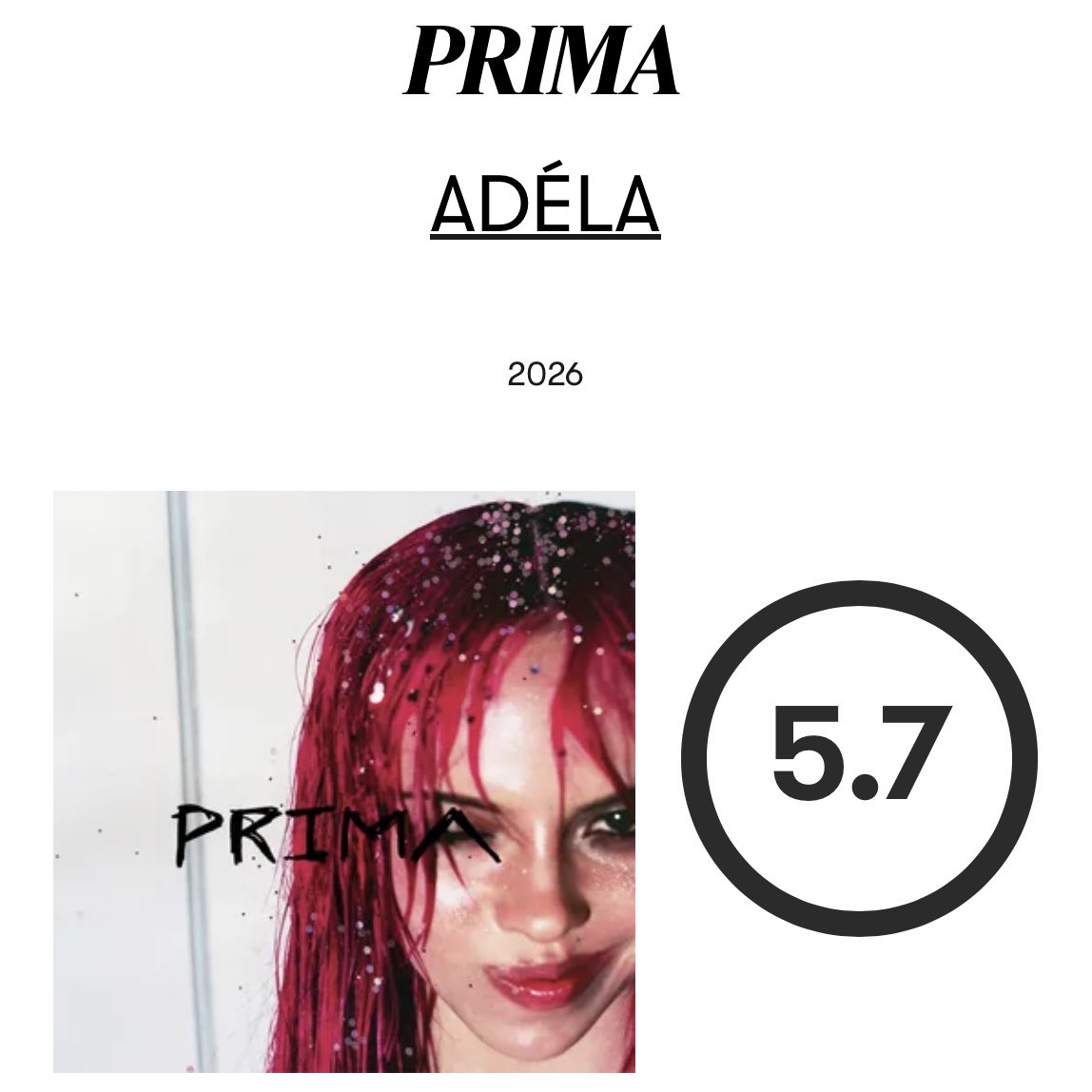 iriptheslitt's tweet photo. ‘PRIMA’ by ADÉLA has been given a score of 5.7/10 by pitchfork https://t.co/TKTzlmzKNj