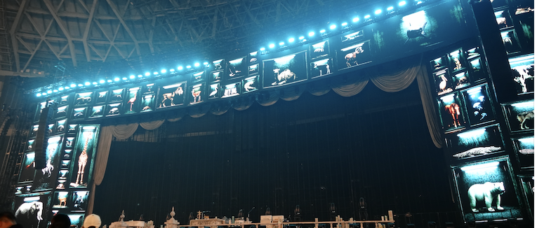 SekaiNoRascal's tweet photo. お気づきですか？

開演前（はじめ）： 横幅60メートル？の巨大なスクリーンの周囲に、額縁に閉じ込められた（監禁されているような）動物たちが映し出されていました。

終演後（終わり）： ライブがすべて終了した最後のスクリーンには、逆に人間が閉じ込められているような映像が流れていました。

　どんなメッセージが込められているのだろう？

　会場入って、いくつもの小さな物語で囲まれたステージのスクリーン。
　一枚一枚のフレームを眺めているだけで、映画の中へ迷い込んだようでした。
　細部まで作り込まれた『THE CINEMA』の世界、本当に圧巻です。

#SEKAINOOWARI #THECINEMA #セカオワライブ
