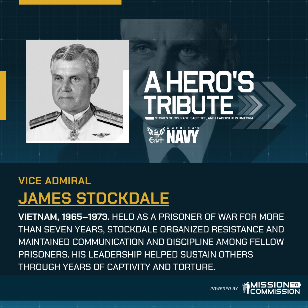 mission2comm's tweet photo. James Stockdale resisted.

Vietnam, POW. He led fellow prisoners through years of captivity.

They endured.

#StoriesOfValor #MedalOfHonor https://t.co/Tss8NlHAnQ
