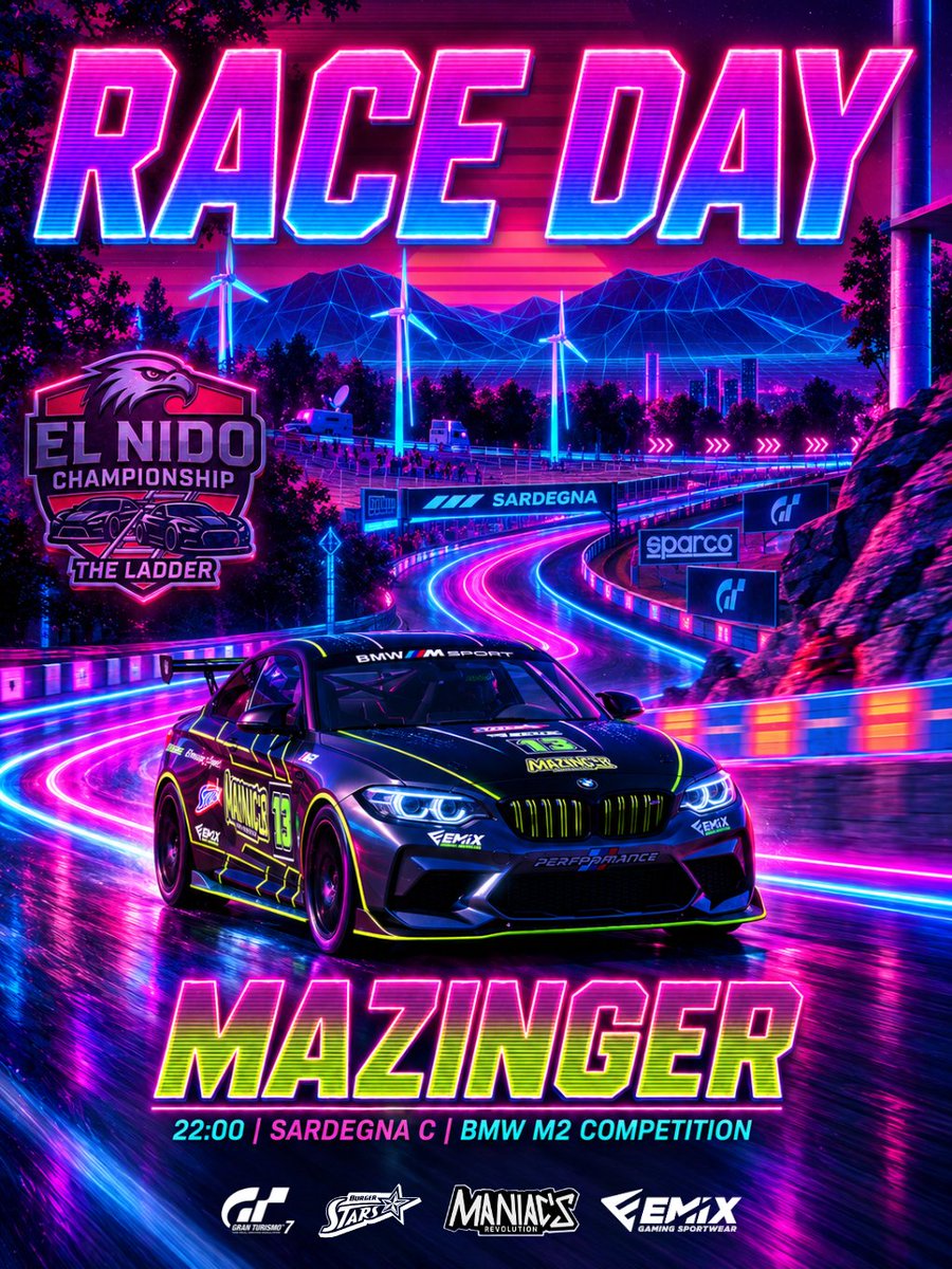 Maniacs_eSports's tweet photo. 🟢𝑻𝑯𝑬 𝑳𝑨𝑫𝑫𝑬𝑹🟢
Tras unas clasificatorias emocionantes, llega la Ronda 1 de #TheLadder de @AvutardaTeam en la variante Scalextric de Sardegna inverso, con un BMW M2 juguetón y donde #Mazinger intentará no salirse del raíl.
¡A por todas, Mazi! 💪 https://t.co/T6BpBh2I7P