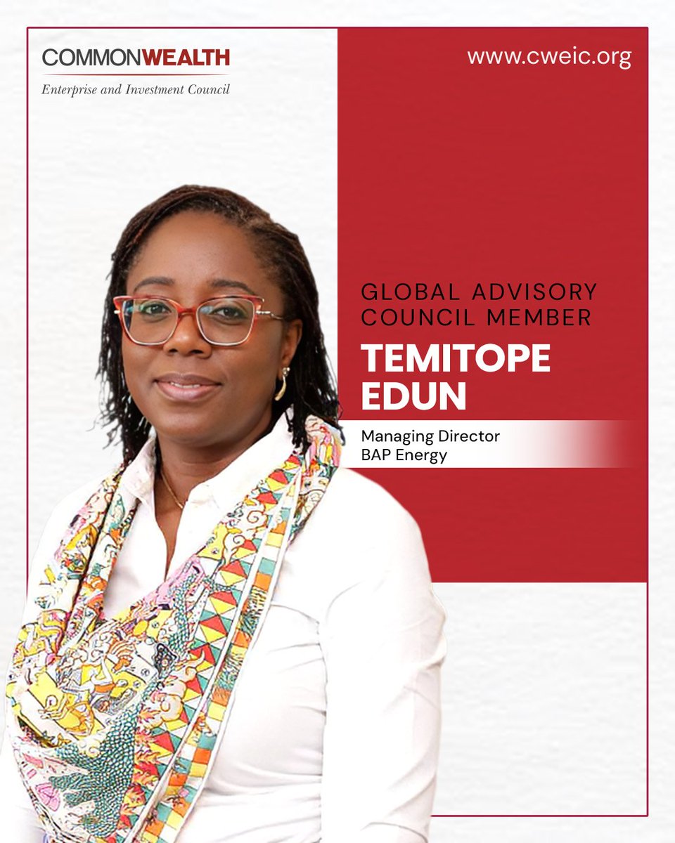 CWEICofficial's tweet photo. BAP Energy joins CWEIC as a Strategic Partner, with Managing Director Temitope Edun appointed to our Global Advisory Council. The company develops the Igbomotoru Field (PPL 207), supporting Nigeria’s upstream oil and gas sector.

#CWEIC https://t.co/Z3ql5P3PzN