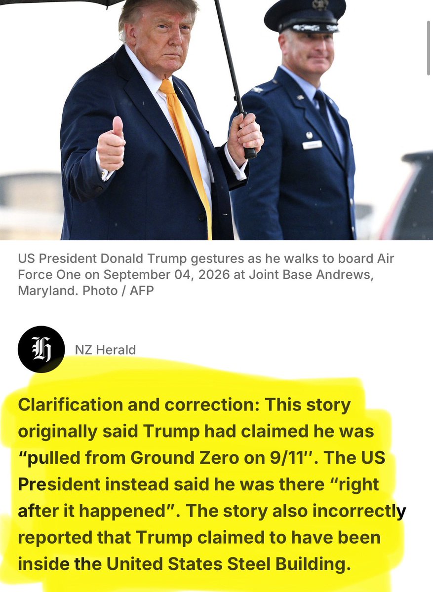bobmccoskrienz's tweet photo. Trump Derangement Syndrome hits the media in the face again🤦‍♂️ 

@nzherald makes an embarrassing but warranted retraction. 

But @NZStuff and taxpayer funded @radionz don’t. (As at time of posting this)

#TDS https://t.co/SLGcKKbTFD