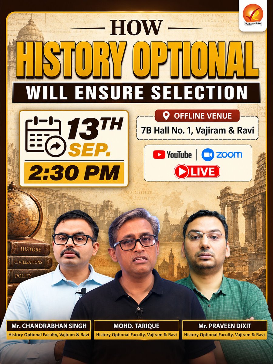 VajiramRavi's tweet photo. 📚 How History Optional Will Ensure Selection? | 13 September | 2:30 PM | Offline &amp; Online

👉 Register Now: https://t.co/3AJu7u1CLi

📞 080-622-063-30

#HistoryOptional #UPSC2027 #UPSCOptional #UPSCMains #HistoryForUPSC #UPSCPreparation #VajiramandRavi #OptionalWebinar https://t.co/y3fejTAhMX