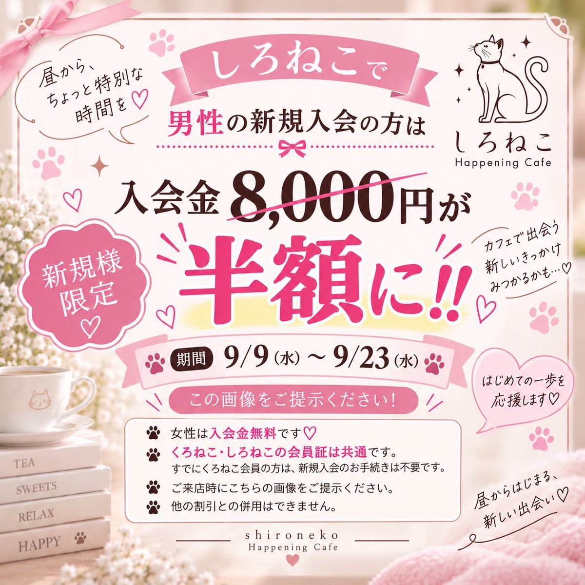 Shironeko_hap's tweet photo. みんな注目！
「重大発表」だニャ！！😺

立て続けにどんどん発表が続くので要チェック✅
目が離せないニャ！！！

入店料も4000円なので、お昼は本当にお得な非日常体験ですニャ！

※会員証は「くろねこ」と共通ですので夜も来れちゃいます https://t.co/SuHa5NvFHU