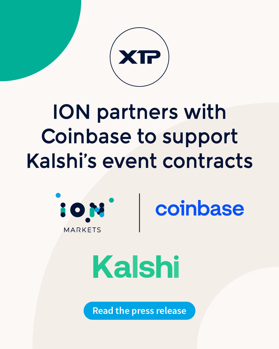 ION_Markets's tweet photo. Infrastructure matters. 

Proud to partner with @Coinbase and @Kalshi to support regulated event contracts with XTP, helping power the next generation of prediction markets. Read the press release: https://t.co/o93W8jDS6w 

#PredictionMarkets #TradingTechnology #Fintech https://t.co/kV0eRq7B30