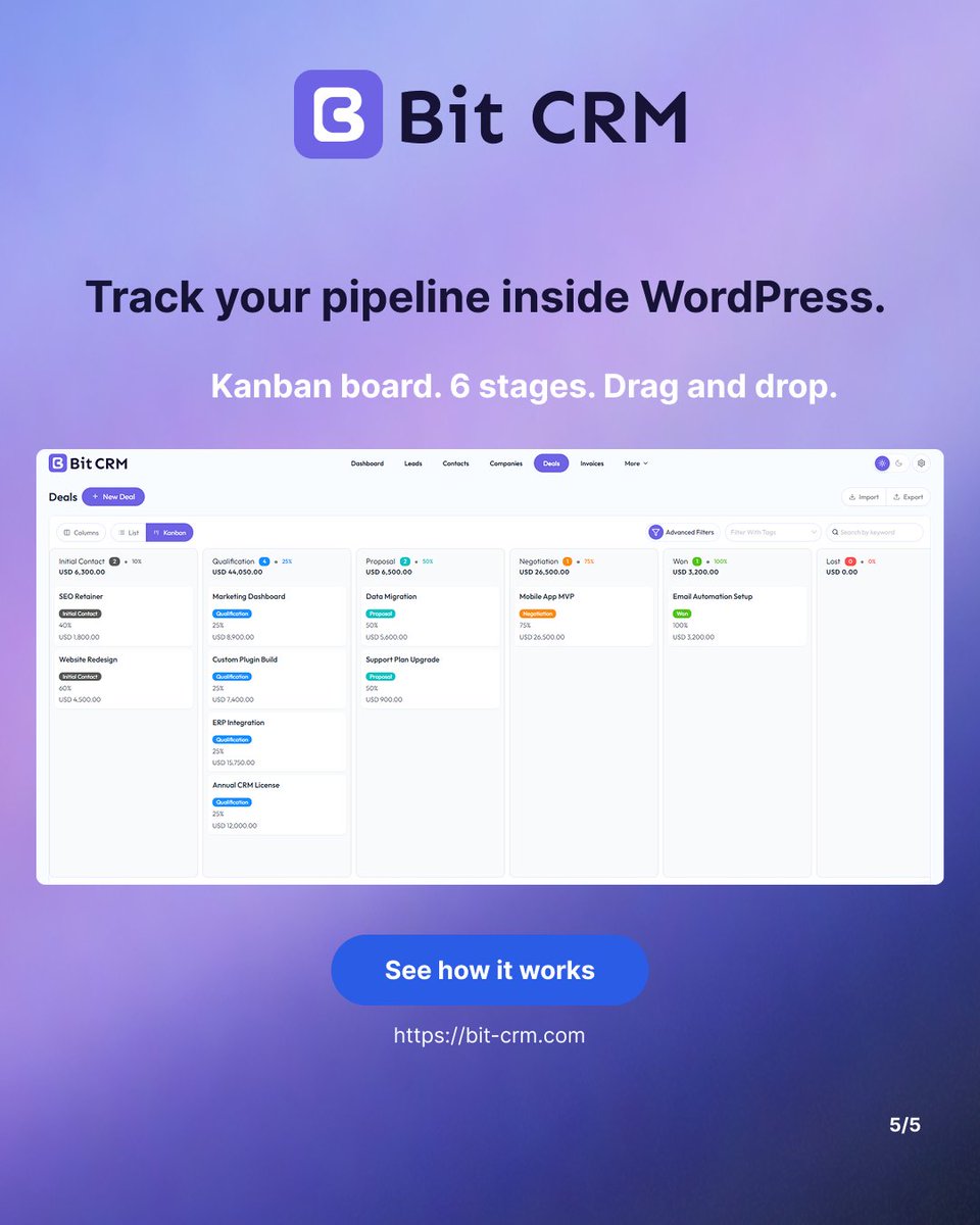 WPBitCRM's tweet photo. Funnel vs Pipeline

Funnel = your buyer's path. Shows where people drop off.

Pipeline = your team's work. Shows every deal &amp; what's next.

Bit CRM gives you a real pipeline. Drag deals across 6 stages, see the value, know who owns it

#BitCRM  #Sales #Pipeline #Funnel #WP #CRM https://t.co/pA23KtzmIv