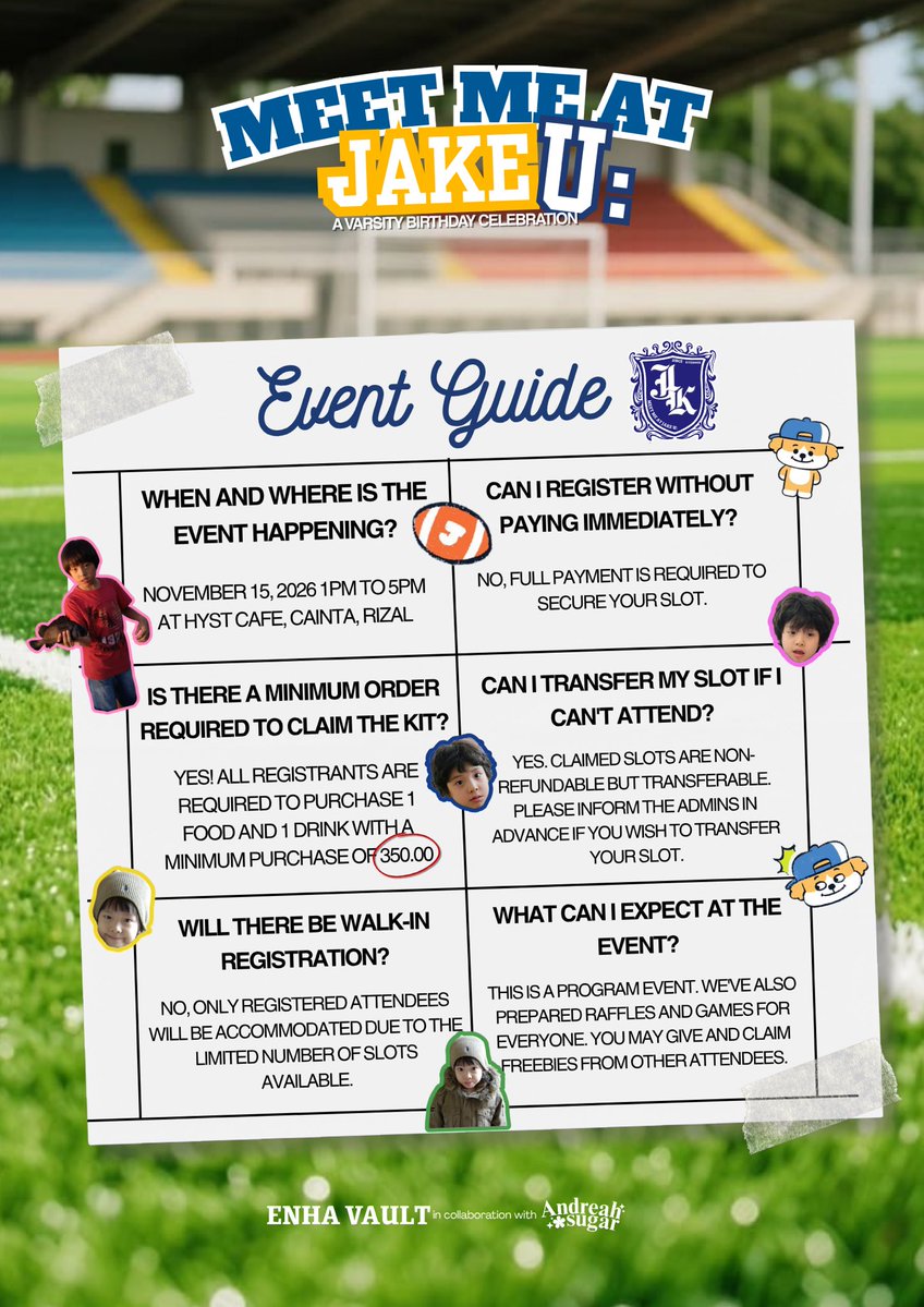 enhavault's tweet photo. Ready to meet us at the cupsleeve event?Hereโs your guide to everything you need to know!๐ซถ๐ปโจ
Letโs make this a sweet and unforgettable day celebrating our beloved JAKE!๐
#MeetMeAtJakeU https://t.co/HRZBb8aa6B
