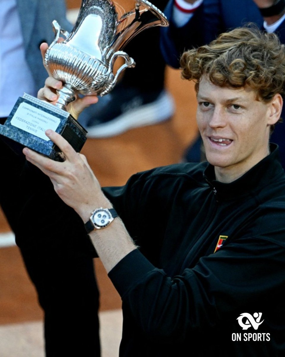 RachaelDiffley's tweet photo. Jannik Sinner is the new Rome Masters 1000 champion after defeating Casper Ruud 6-4, 6-4. At 24, he became the second man, after Novak Djokovic, to win all nine current Masters 1000 events. https://t.co/OBV9ZGmAlV