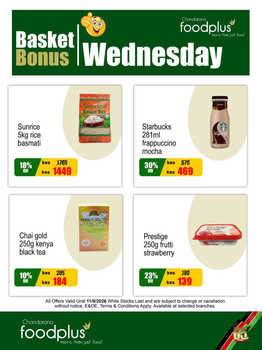 ChandaranaSuper's tweet photo. Auditing your mid-week spending? 🧮 Don't panic. Grab today's fresh Wednesday daily offers instore or online at Chandarana Foodplus right now to balance your household budget before the midday rush hour! 📉🛍️ #ChandaranaFoodplus #WednesdayDeals #BudgetHack https://t.co/sJZ141k8S7