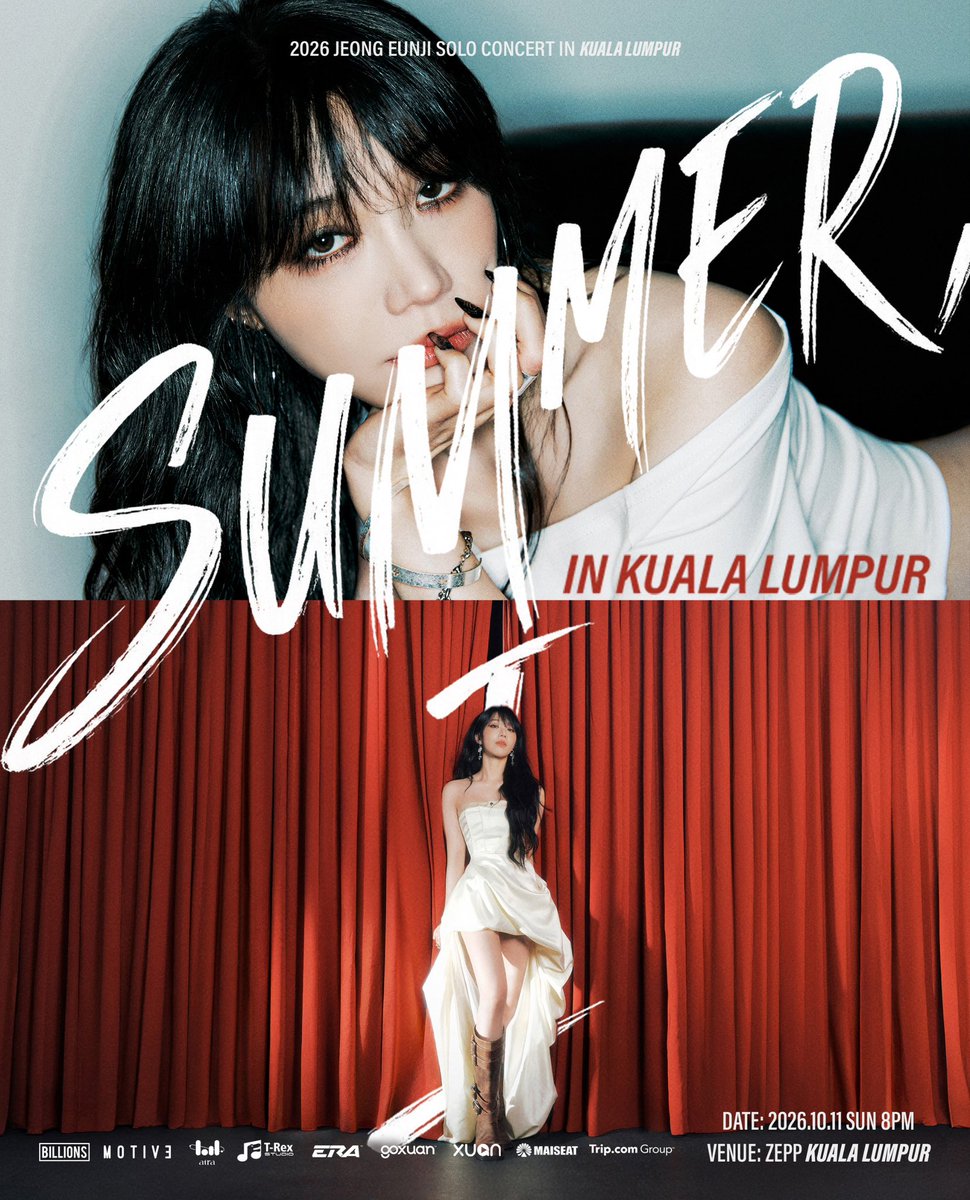 zeppkualalumpur's tweet photo. 🐼 Calling all PANDAs!
JEONG EUNJI SOLO CONCERT ASIA TOUR [SUMMER, I] IN KUALA LUMPUR❤️‍🔥

TICKETING DETAILS
📅 On-Sale Date: 7 September 2026 (Monday)
⏰ Time: 12:00PM
🔗 Official Ticketing Platforms: MAISEAT &amp; https://t.co/2WpkO5Uv3o

#JEONGEUNJIinKL #TrexStudio
#ZeppKualaLumpur https://t.co/QP1kkyjig3
