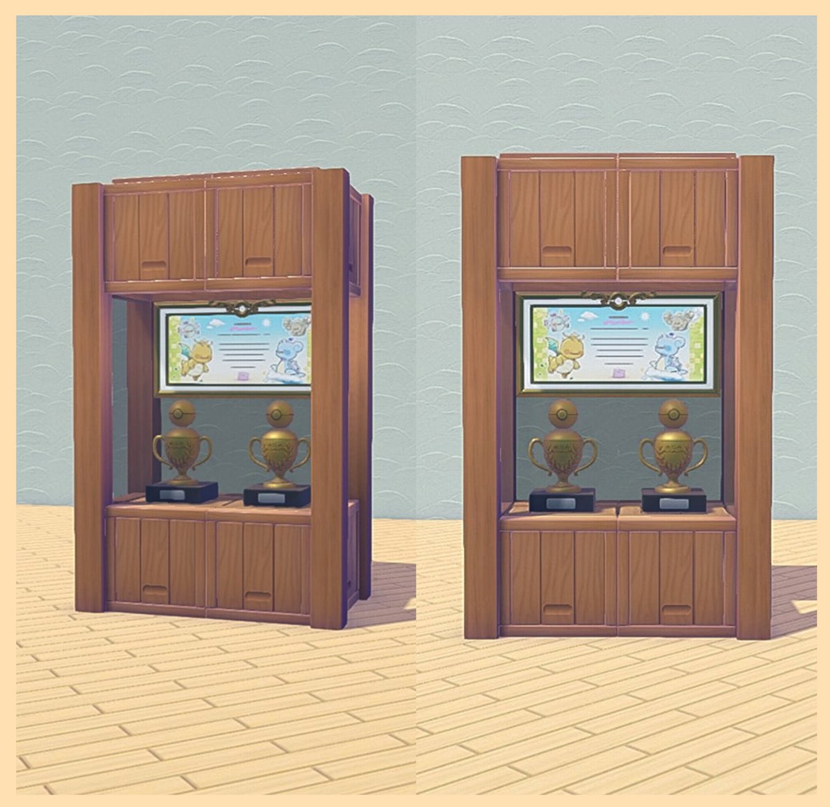 pia_22a's tweet photo. 透明なドアを使った棚の紹介🚪

ドアを外してトロフィーケースにするのもオススメです✨️
#ぽこポケ #pokopia https://t.co/oUE51I8EdW