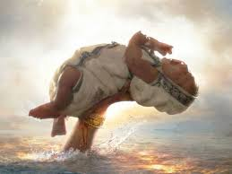 SadaaShree's tweet photo. You would have seen this iconic scene from Bahubali many times.

The inspiration for this scene was this art work by Vaddadi Papaiah Gaaru,  which he drew after the 1977 Diviseeema cyclone that wrecked Andhra Pradesh, showing a mother saving the baby from drowning.

We know Papaiah Gaaru for his Chandamama covers, especially this one of Satyabhama killing Narakasura or Mahishasura Mardini.  But this is one of his not so well known works.
