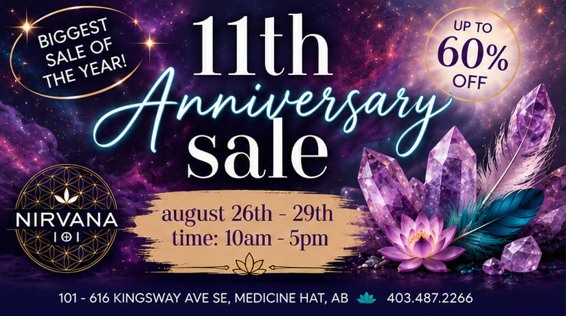 LuettaFuelt8w's tweet photo. NIRVANA 101 IS TURNING 11! Celebrate our Anniversary Sale with up to 60% off crystals, 20% off select gifts, and special tea deals. Thank you for 11 years of wellness, community, and gratitude. https://t.co/dGUuV76PKX