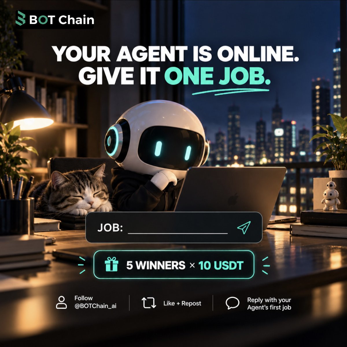 BOTChain_ai's tweet photo. 🤖 Your AI Agent just came online.

You get to give it ONE job. What are you making it do and why? 👀

Follow @BOTChain_ai
❤️ Like + Repost
💬 Reply with your Agent’s job + why
🎁 5 winners × 10 USDT

Drop your job description below. ↓ https://t.co/Yh9sKjgLrT