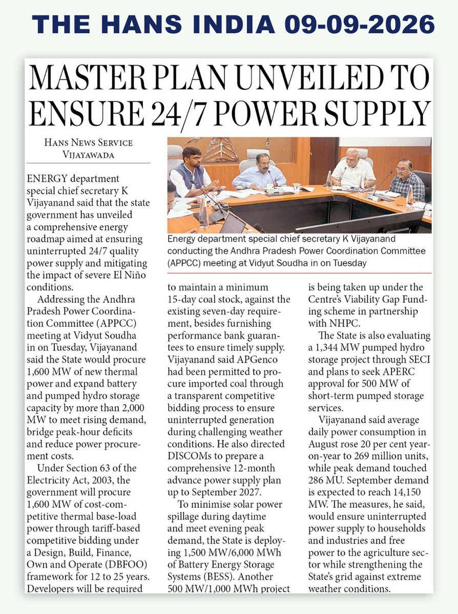 aptransco_off's tweet photo. POWERING ANDHRA PRADESH 24/7:A BIG PUSH FOR ENERGY SECURITY &amp; GRID RESILIENCE AP is powering ahead with a comprehensive roadmap to ensure reliable,uninterrupted &amp; quality power for households, farmers and industries-while preparing the grid to withstand El Niño-related challenges https://t.co/aN4o08aXO5