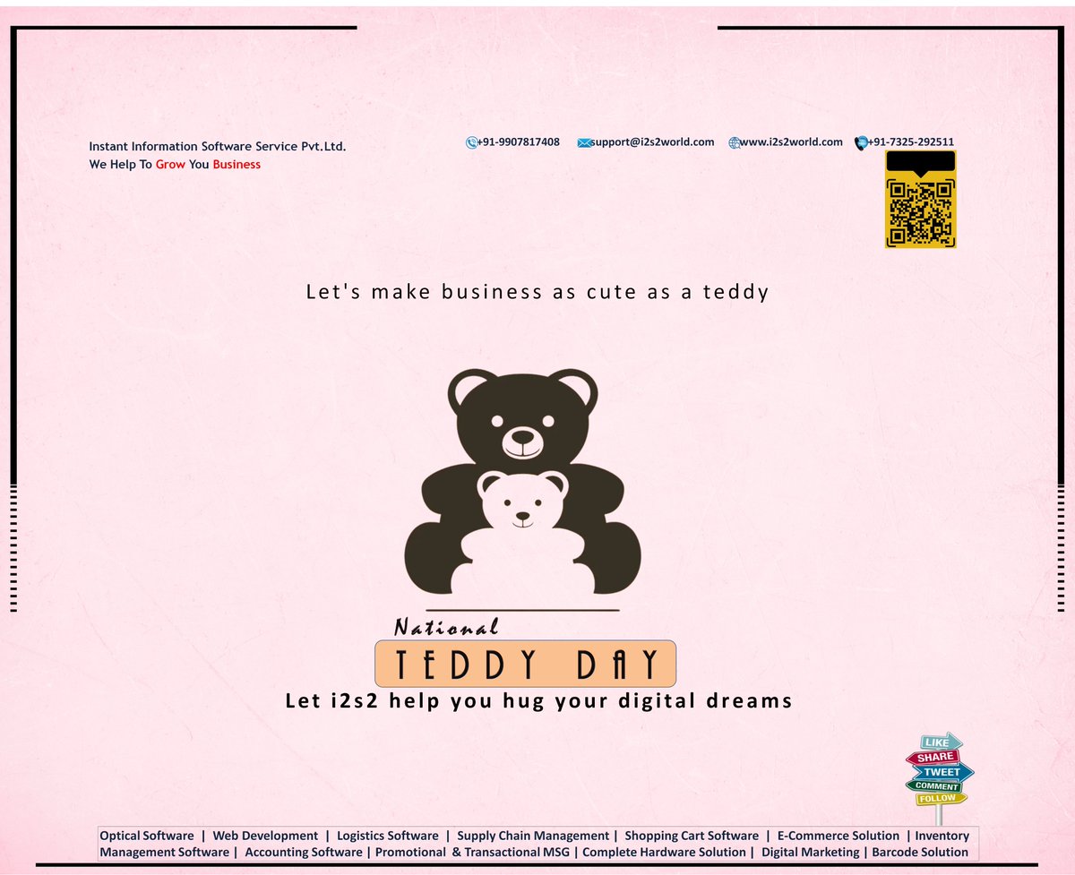 instant_pvt's tweet photo. Let #i2s2 help you hug your digital dreams
#National_Teddy_Bear_Day
#TeddyBearDay
#टेडीबियरडे
#Optical_software
#Opticalsoftware
#Optocare
#AaharStore
#Digital_Marketing
#Web_Development
#ERP
#ITSolutionExperts
#webdesign
#websitedesign
#webdevelopment
https://t.co/3jKYRs2wWK https://t.co/DXPJMLP8o0