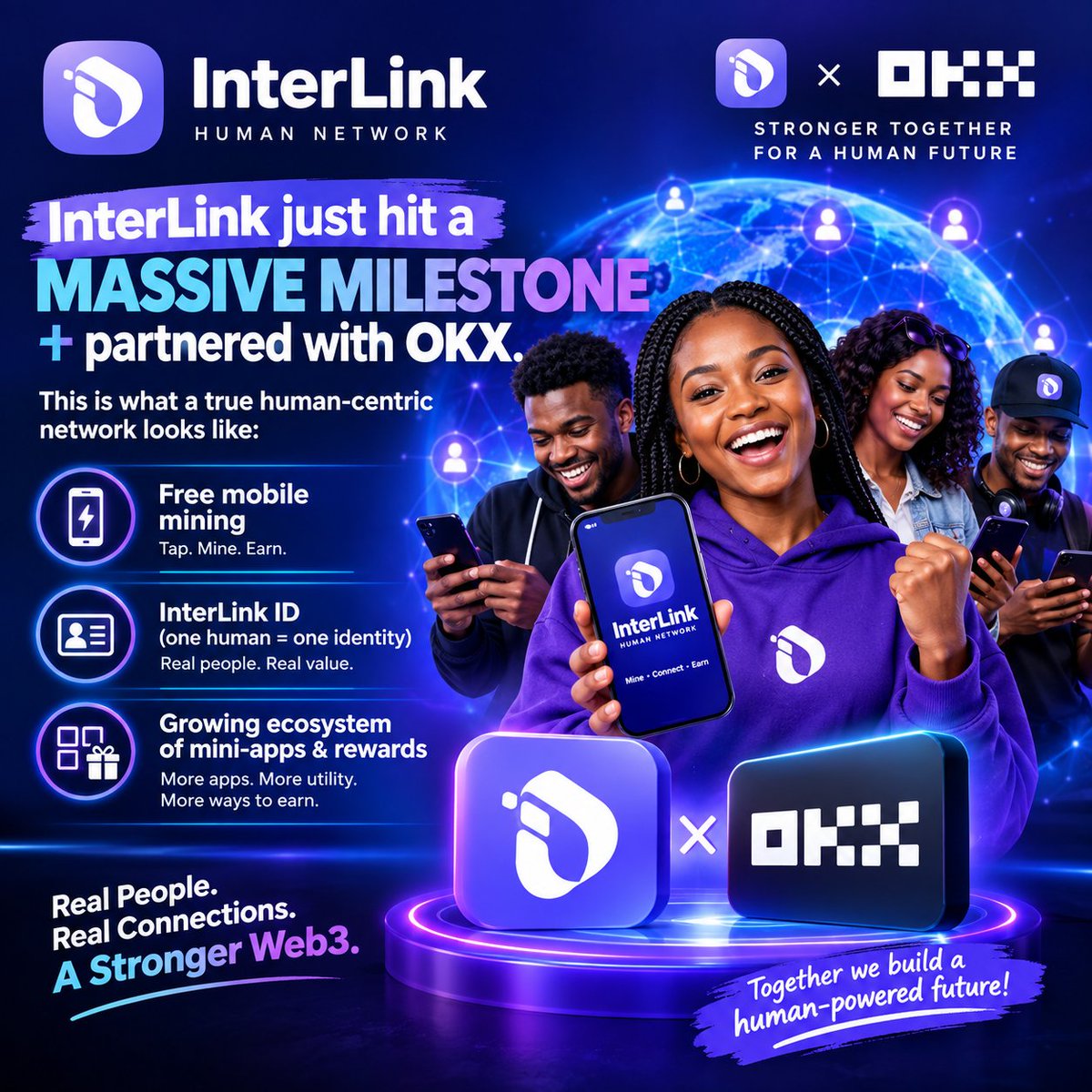 AdeyemiMuie8's tweet photo. InterLink just hit a massive milestone + partnered with OKX.
This is what a true human-centric network looks like:
• Free mobile mining
• InterLink ID (one human = one identity)
• Growing ecosystem of mini-apps &amp; rewards
#Interlink #ITLG #ITL https://t.co/IaQdU1xReI