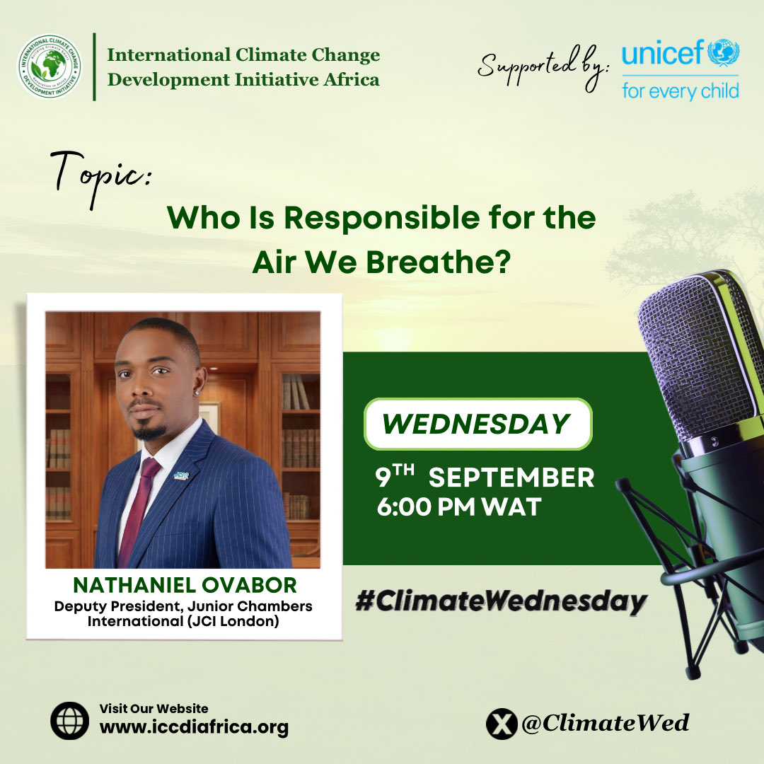 ClimateWed's tweet photo. #DYK Technology can help monitor air pollution but it cannot replace political will and accountability. 

Join us for #ClimateWednesday today at 6PM WAT with @mynameisnattyy, Deputy President @JCI_London via https://t.co/d9KQ0OYHoH

Topic: Who Is Responsible for the Air We Breathe?