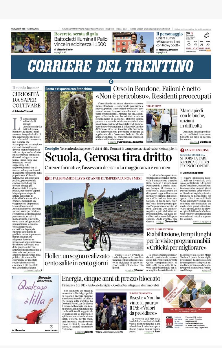 alerussello's tweet photo. #Buongiorno con il #Corriere. Il giornale in edicola e sul digitale #Trentino #Altoadige https://t.co/J6jTFifp1v