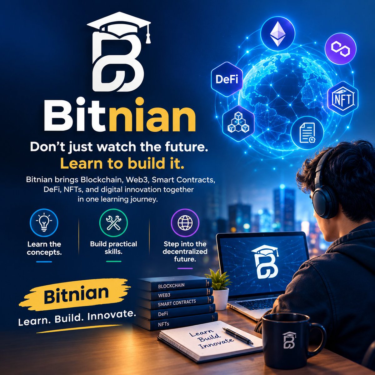 BTNM_Marketing's tweet photo. Ideas become powerful when knowledge turns into action.
Bitnian helps you transform your interest in Blockchain and Web3 into practical knowledge—opening the door to decentralized technologies, smart contracts, digital assets, and innovation.#BITNIAN #Web3 #BlockchainTechnology https://t.co/5KvgV5ZYAE