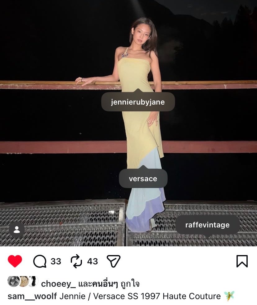 maibogs's tweet photo. I’m not sure if there’s a connection, but Jennie wore a vintage Versace piece, an outfit that Sam Woolf even tagged the brand in on instagram. this follows Pieter Mulier’s appointment as Versace’s Global Creative Director. he had previously created Alaïa outfits for Jennie on several occasions, including for the 2024 Met Gala. he left Alaïa in January 2026 and is now overseeing Versace