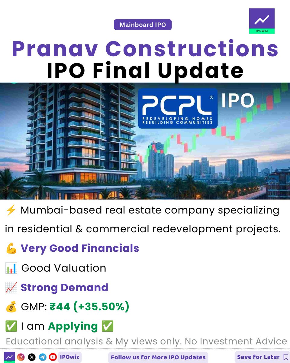 ipowiz's tweet photo. Pranav Constructions IPO Final Update 🔥😍
#ipo #ipoalert #pranavConstructions #PranavConstructionsIPO https://t.co/EvegefvEK7