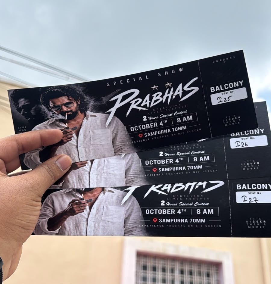 ramcharanrede10's tweet photo. On the occasion of #Prabhas Birthday Month ,Hyderabad Prabhas Fans present a MASSIVE 2-HOUR FANS SHOW at Sampoorna 70MM,Hyderabad ❤️‍🔥

A Special 50-Feet Drone Banner Lifting 🔥

Tickets settu 🦖

#Fauzi #Spirit https://t.co/pGIivwjWBl