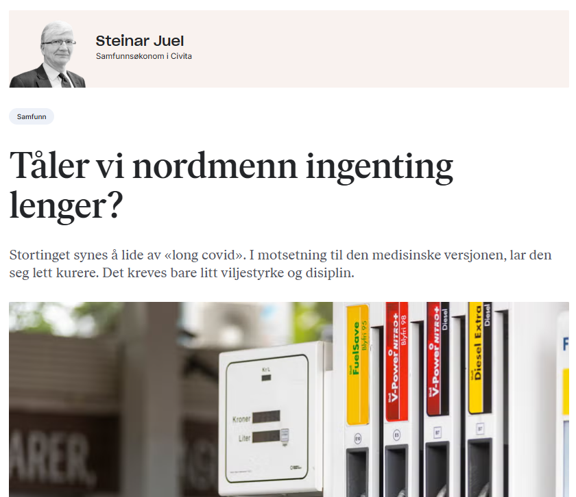 JanHerdal's tweet photo. Enda en overbetalt økonom, denne fra Støreides egen gruppetenketank, som mener at alt som trengs er litt viljestyrke og displin. (Fra DN) https://t.co/1qiHgwxINw