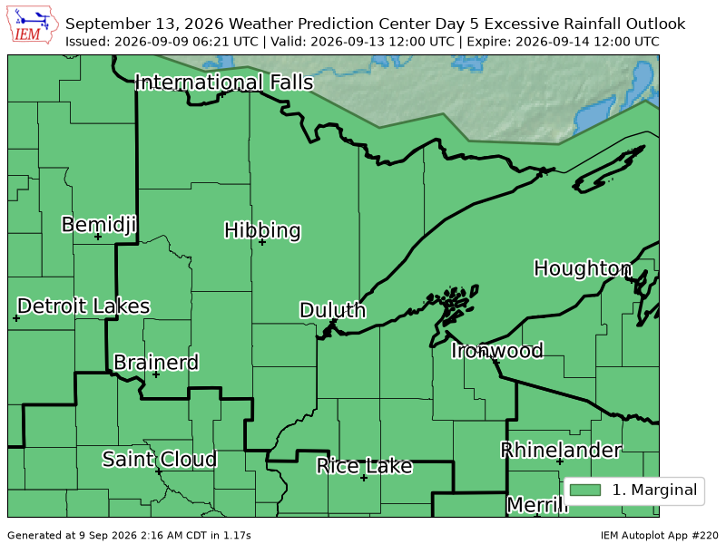 mn_iembot's tweet photo. WPC issues Day 5 Marginal Risk Excessive Rainfall Outlook at Sep 9, 6:21z for DLH https://t.co/4pFpHlhpv7 https://t.co/5I4c6cMJ4H