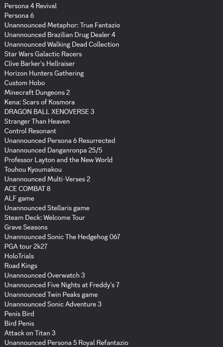 LbKKssTBhz5's tweet photo. 【New Information】

Here's the full list of the games that have had their achievements leaked through steam VIA Exophase.  

We can see a multitude of Persona games.  

Devastating for Atlus. https://t.co/xCfjxbiMnW