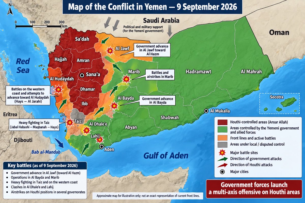 RealSarahIdan's tweet photo. 🔴 The Yemeni Armed Forces liberate a number of strategic sites in the north, west, and south of Marib Governorate, amid ongoing battles and continued field advances.   

Wow, look how close they are to Sana’a. I don’t think the Houthis will even make it to October. https://t.co/OlnKL6Ub4d