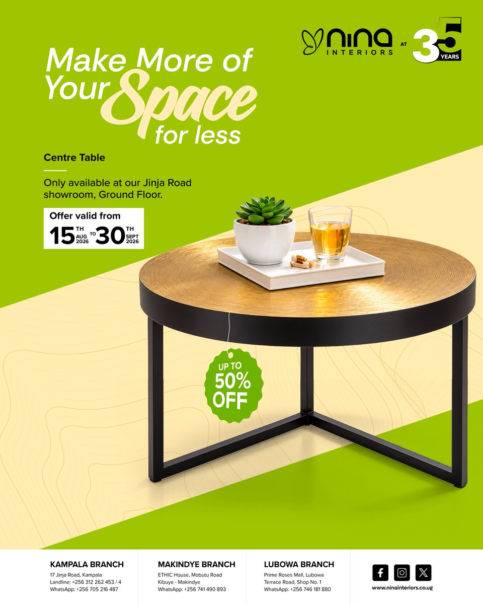 ninainteriors's tweet photo. Meet the centre of attention. 

This chic centre table is ready to give your living room its main-character moment.

Visit our Jinja Road Showroom today.

https://t.co/qypRxRTAJh https://t.co/5YkQ3JHx9D